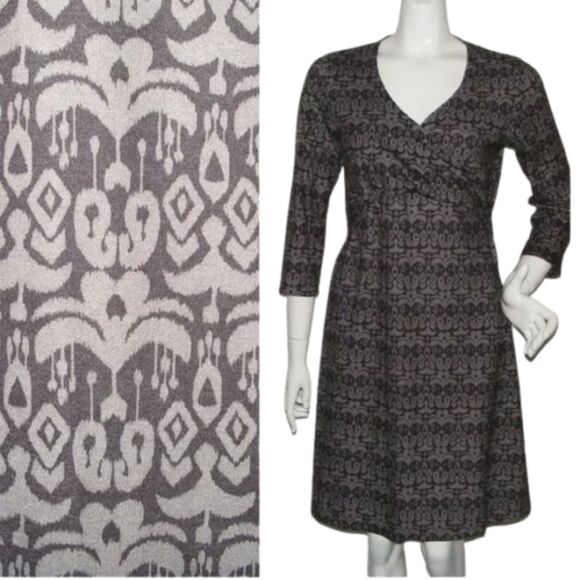 PrAna Dress, M, Black/gray Jersey print, Surplice V-neck, Recycled material - Picture 1 of 13